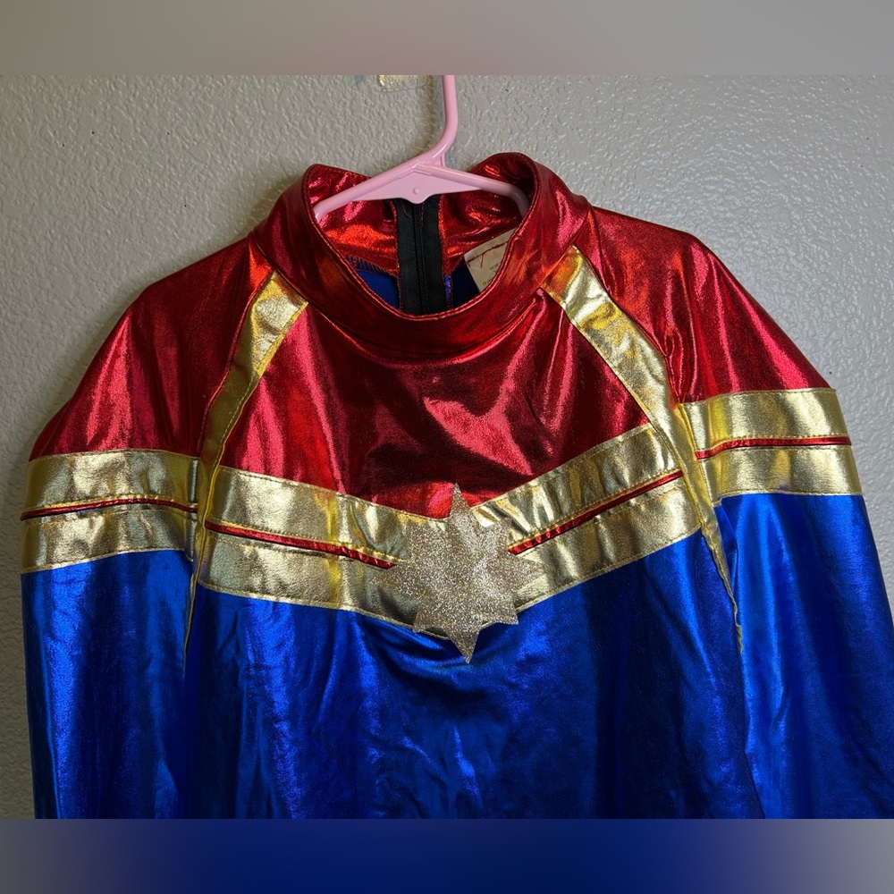 Captain Marvel Costume Girls Halloween Super Hero Sz L - Picture 4 of 9
